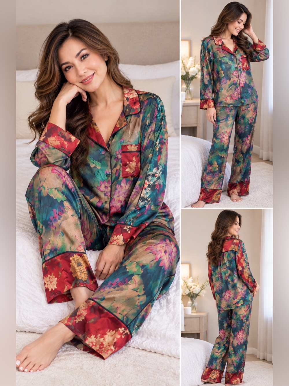 NWT Johnny Was 100% Silk Floral Pajama Set